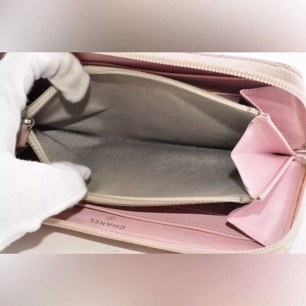 Chanel Wallet Timeless CC Zip Around Zippy Caviar Leather Ballerina Pink Silver